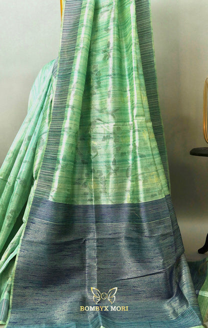 Mint Green and Blue Bhagalpuri saree