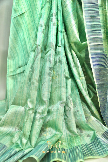 Mint Green and Blue Bhagalpuri saree