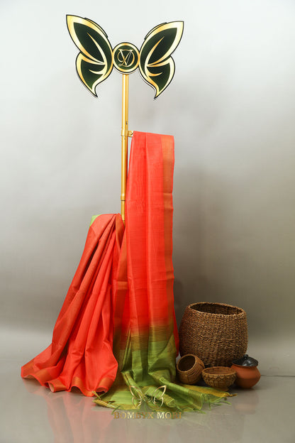 Tomato Red and Green Bhagalpuri saree