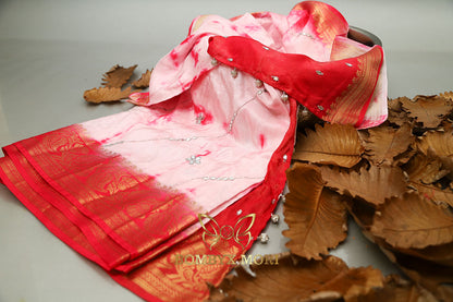 Dual-Shaded Pink Tie-Dye Rajwada saree