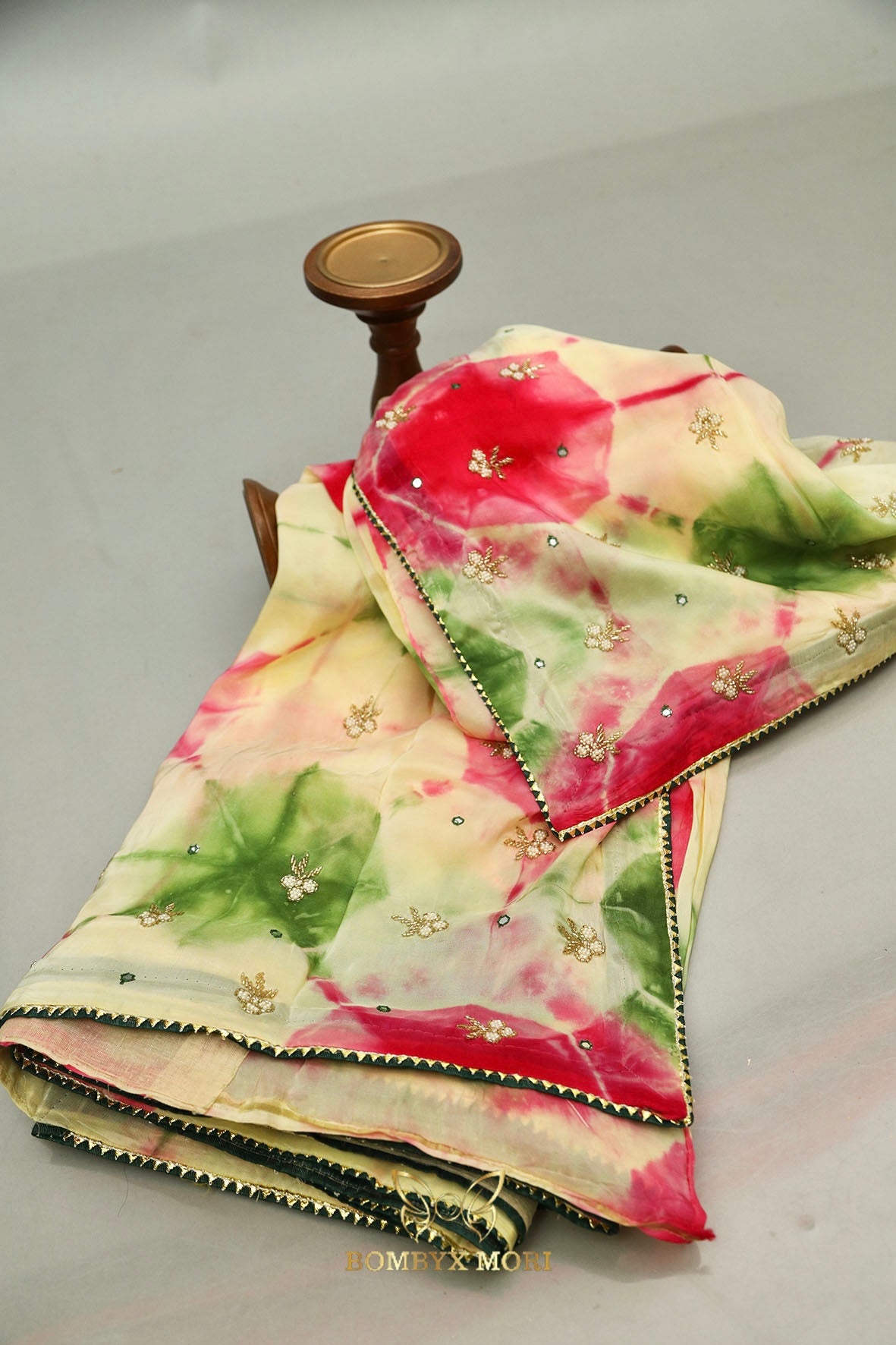 Pink Green Tie-Dye Royal Rajwada saree