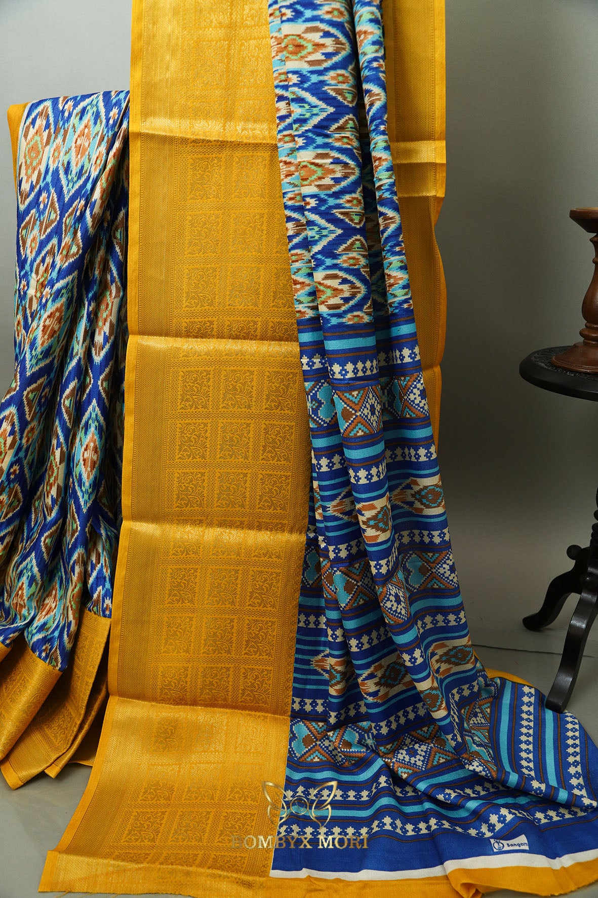 Blue and Yellow Tie Dye Saree