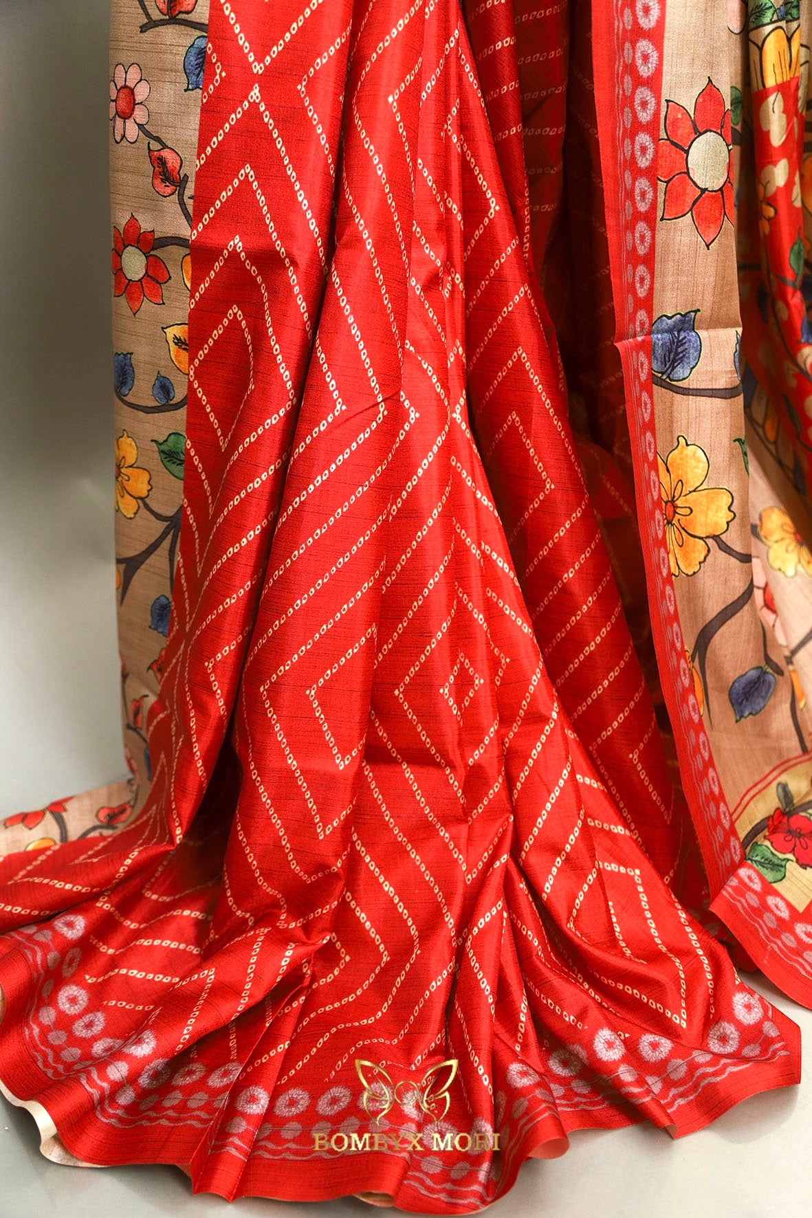 Red and Beige Rajwada Saree