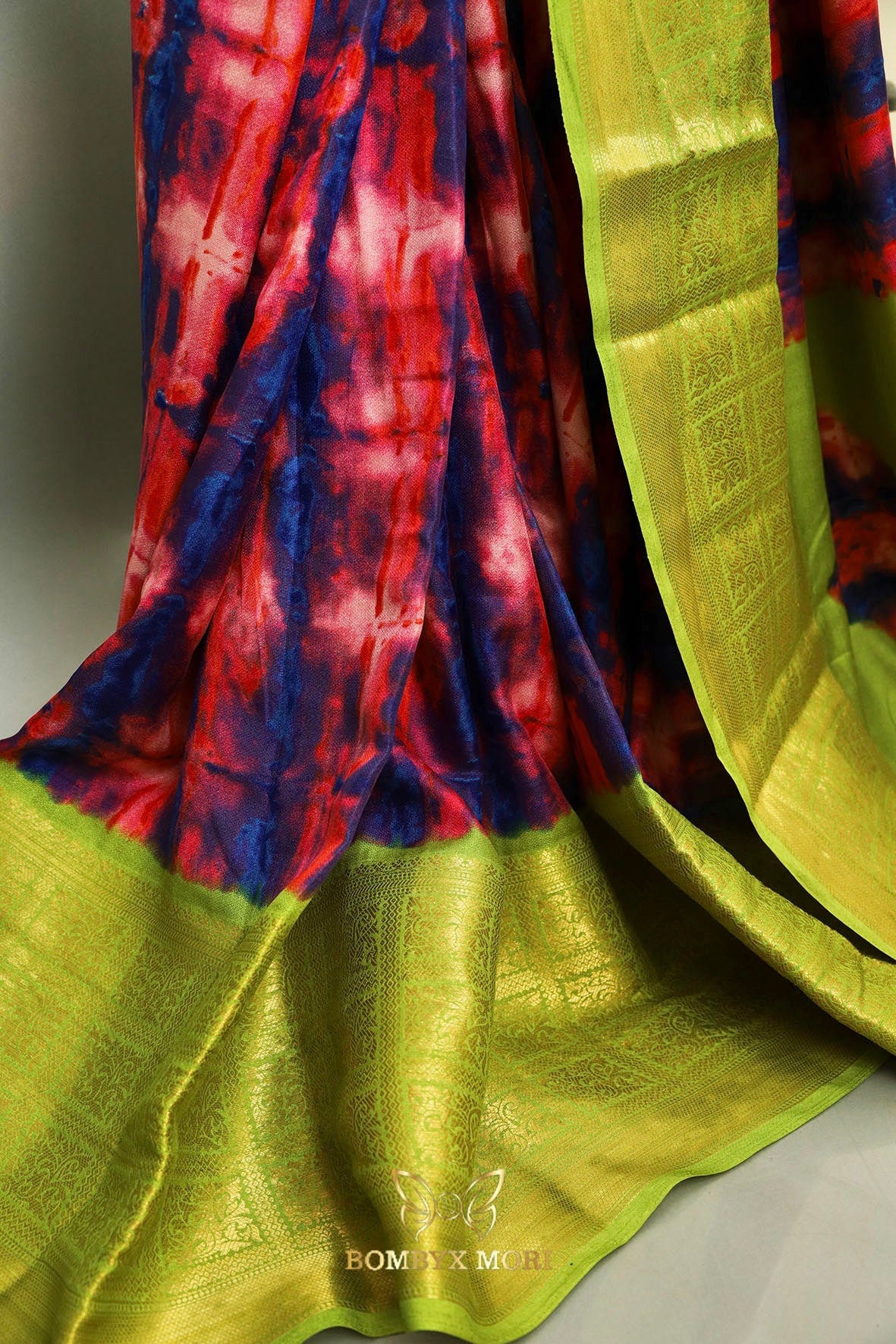 Blue, Pink, and Green Tie Dye Saree