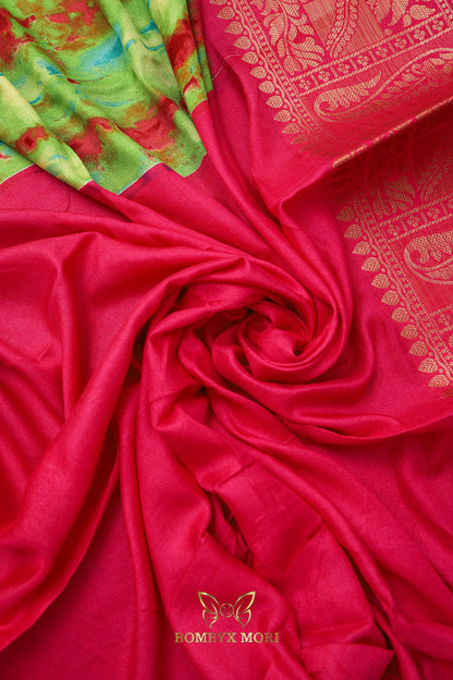 Green and Fuchsia Pink Tie Dye Saree