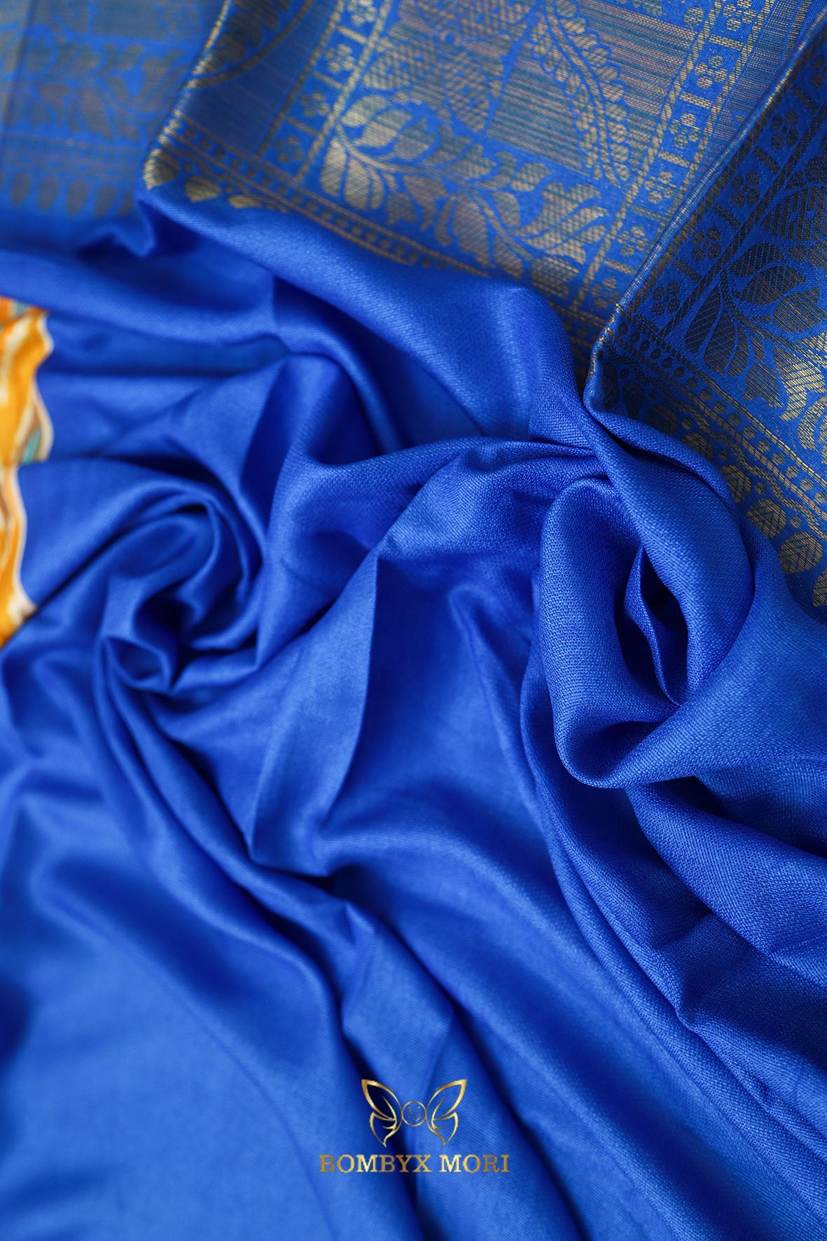 Yellow Blue Rajwada Saree