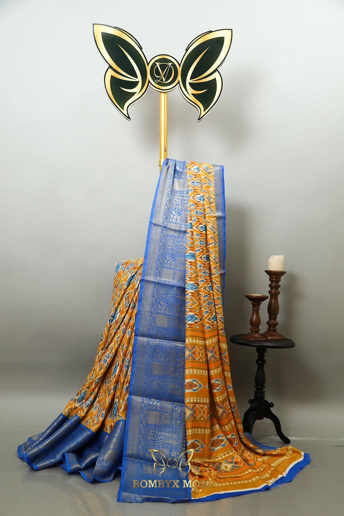 Yellow Blue Rajwada Saree