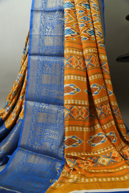 Yellow Blue Rajwada Saree