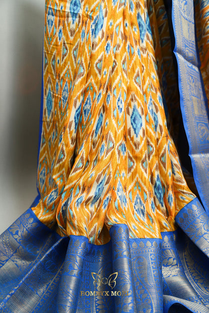 Yellow Blue Rajwada Saree