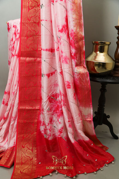 Dual-Shaded Pink Tie-Dye Rajwada saree