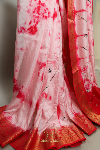 Dual-Shaded Pink Tie-Dye Rajwada saree