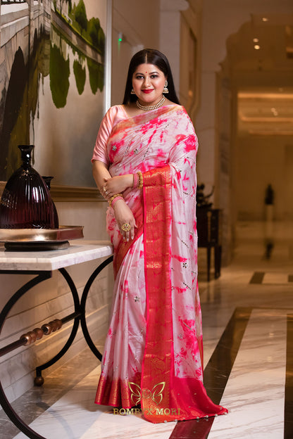 Dual-Shaded Pink Tie-Dye Rajwada saree