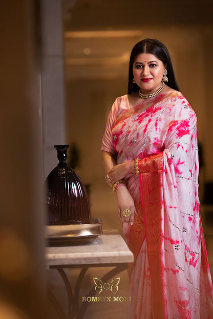 Dual-Shaded Pink Tie-Dye Rajwada saree