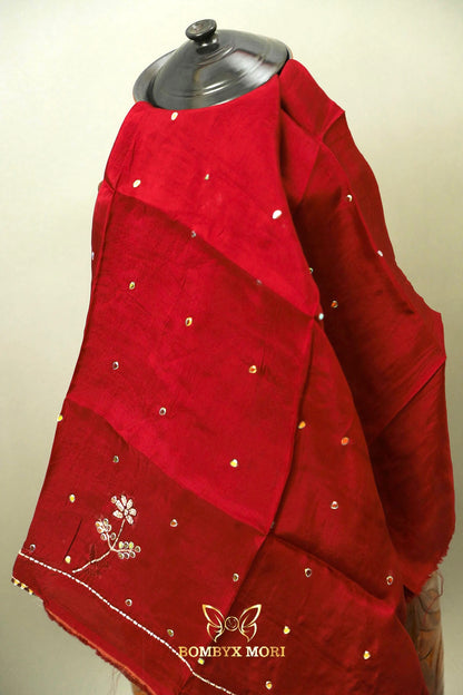 Rose Gold and Maroon Tie-Dye Rajwada saree