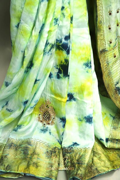 Blue Green Yellow Tie Dye Rajwada Saree