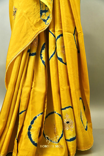 Designer Yellow and Blue Tie-Dye saree