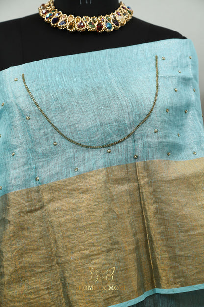 Sky Blue Linen Rajwada Saree