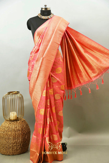 Soft Pink Golden Uppada Silk Saree,