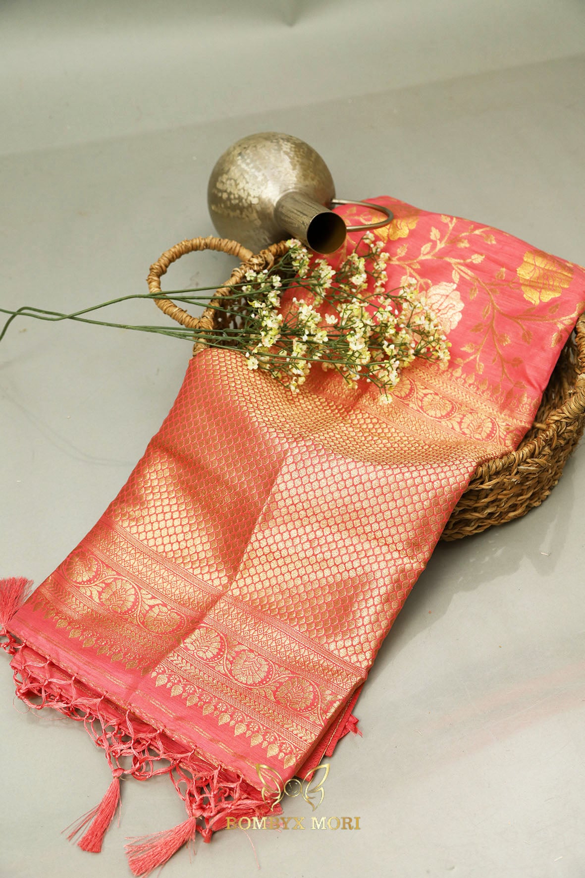 Soft Pink Golden Uppada Silk Saree,