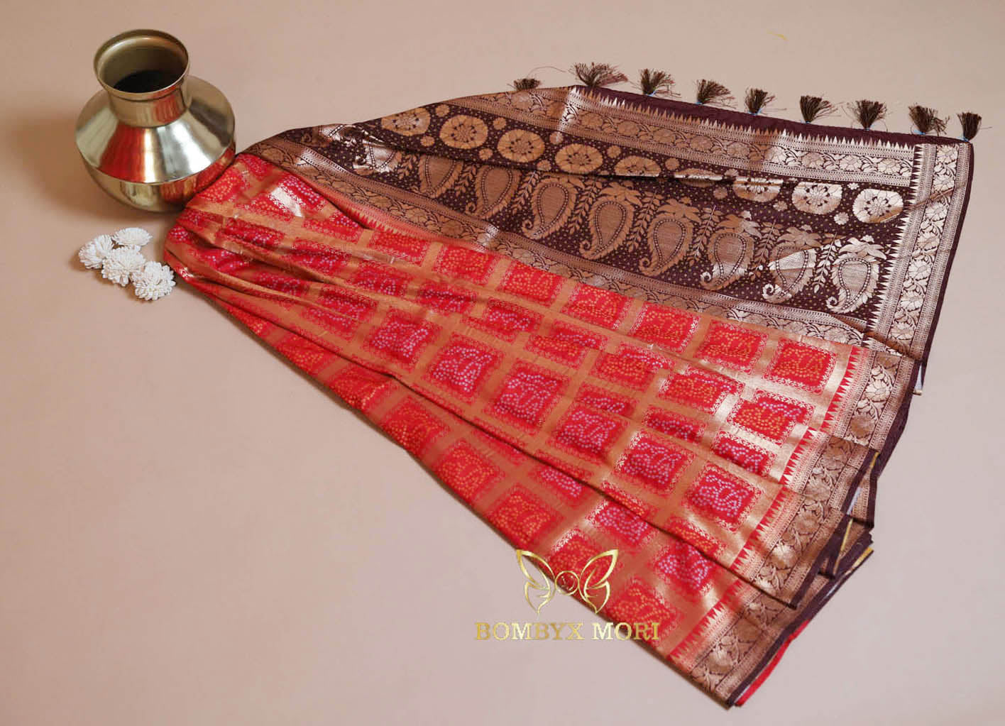 Checkered Red Gharchola Silk Saree