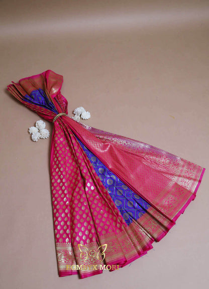 Harmony Blue Pink Gharchola Banarasi Silk Saree