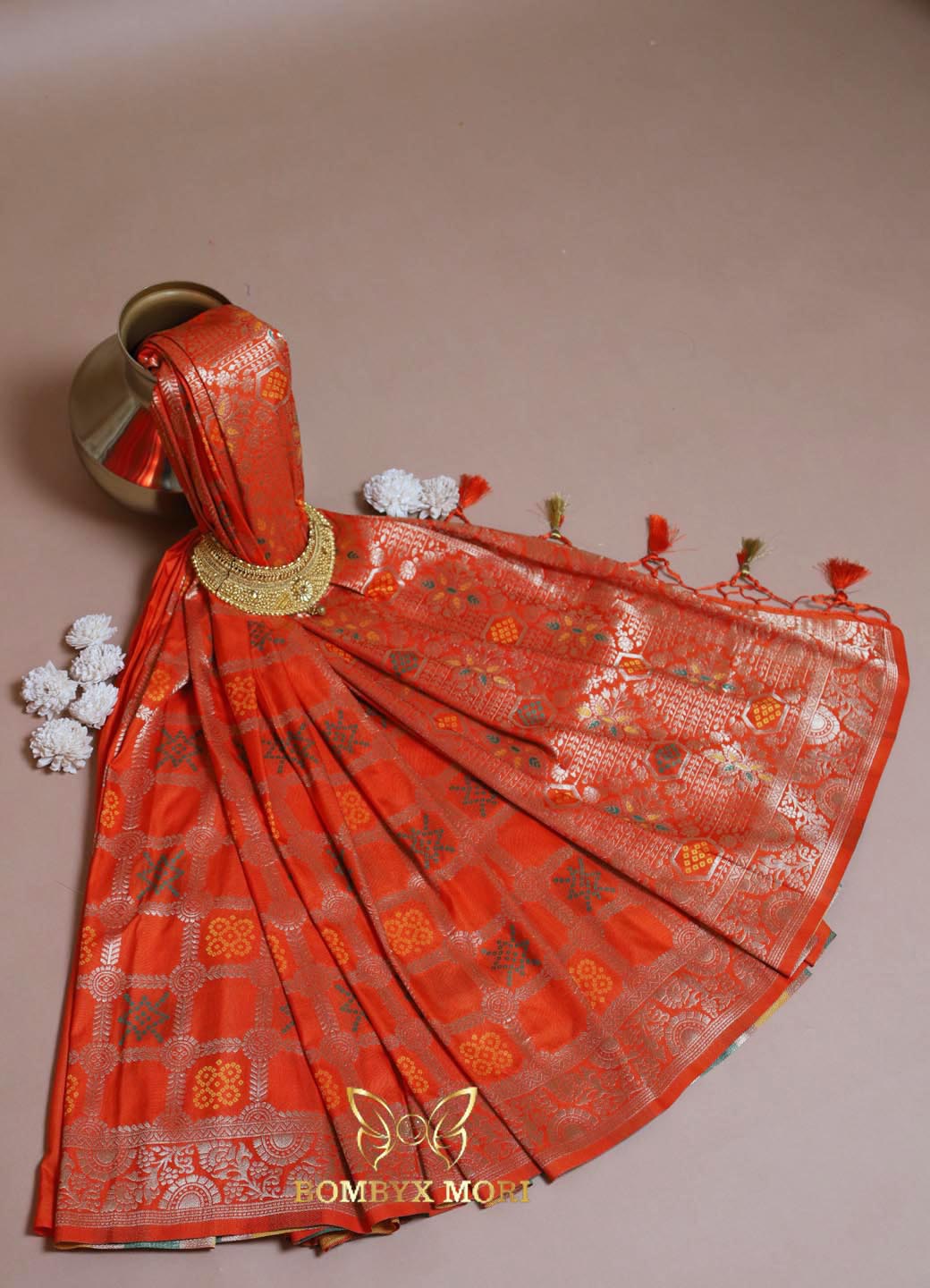 Glowing Orange Gharchola Silk Saree