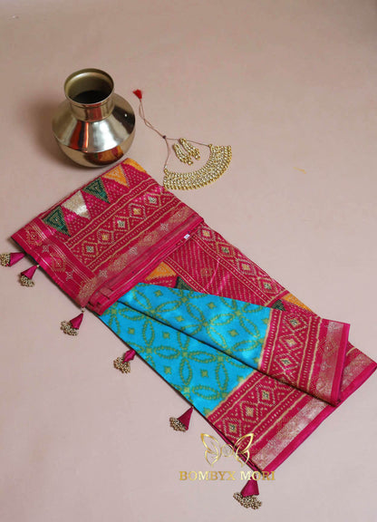 Blossoms Blue Silk Patola Saree