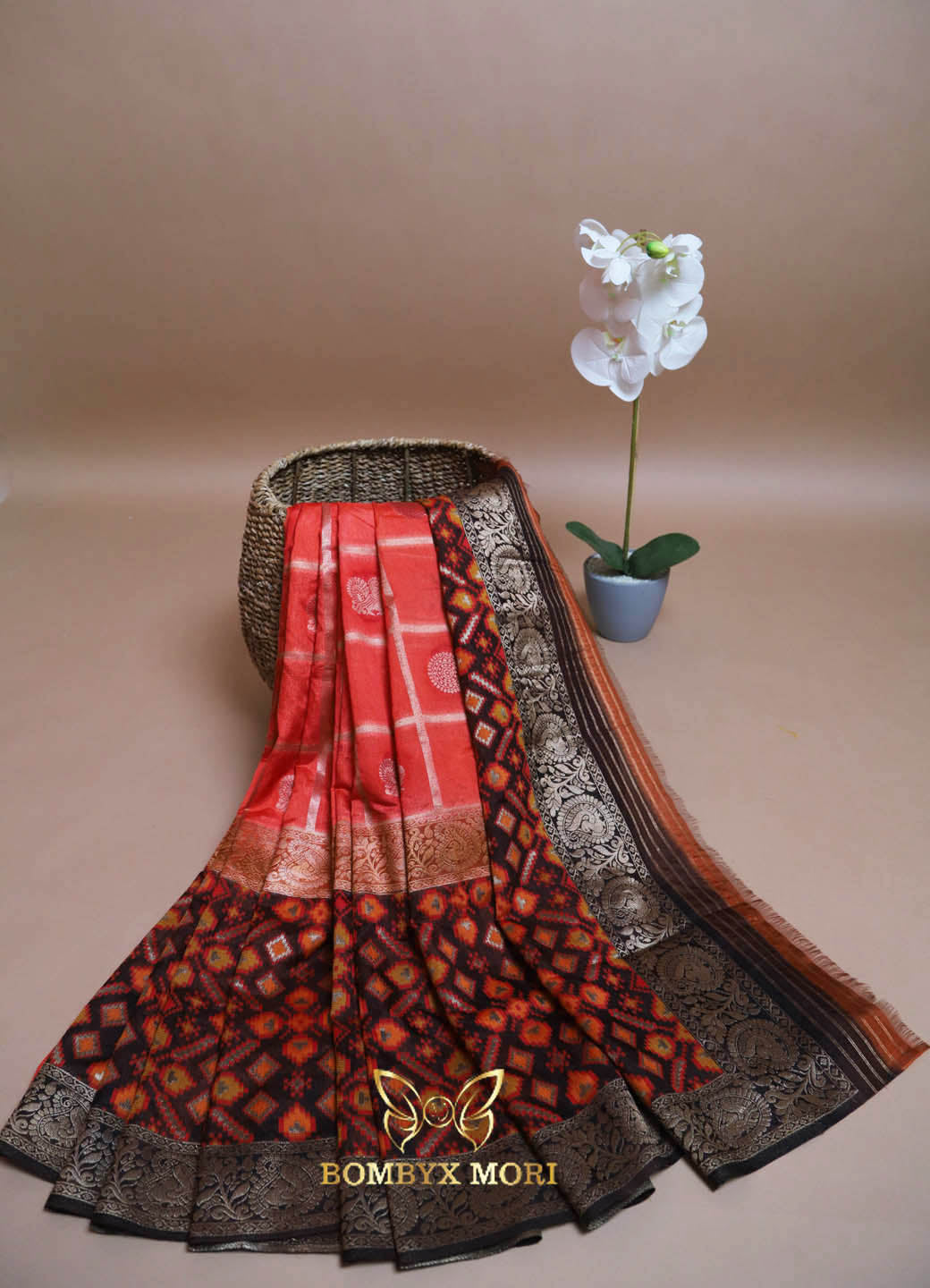 Radiant Fusion Orange Gharchola Patola Saree