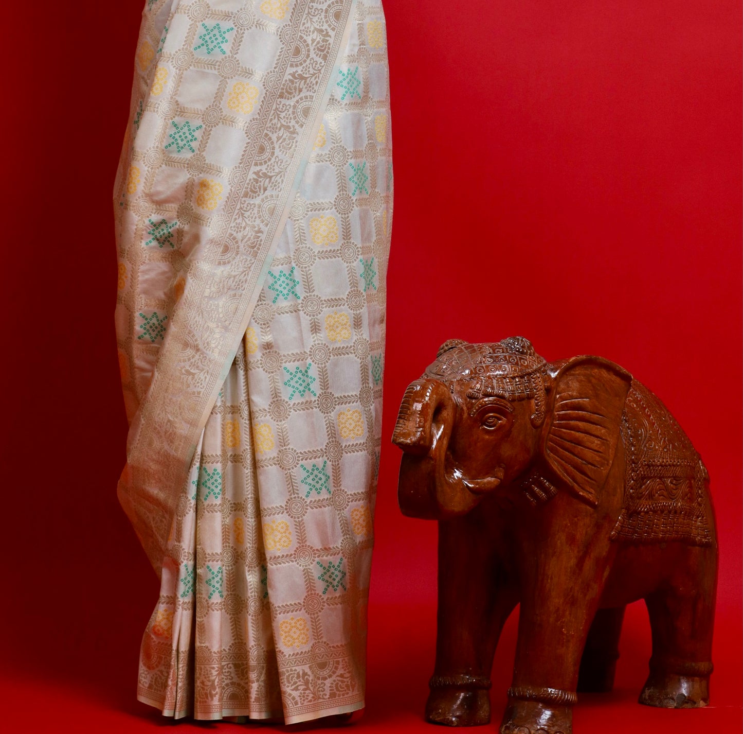 Cream Gharchola Silk Saree