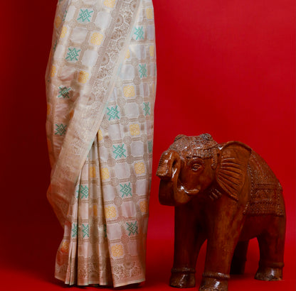 Cream Gharchola Silk Saree