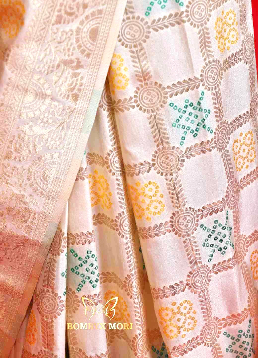 Cream Gharchola Silk Saree