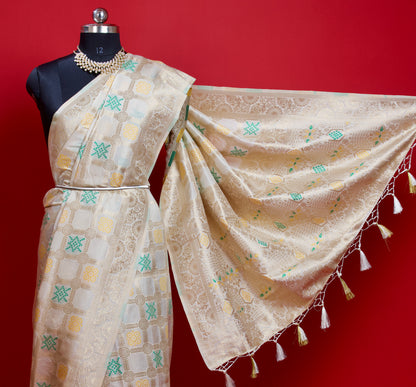 Cream Gharchola Silk Saree