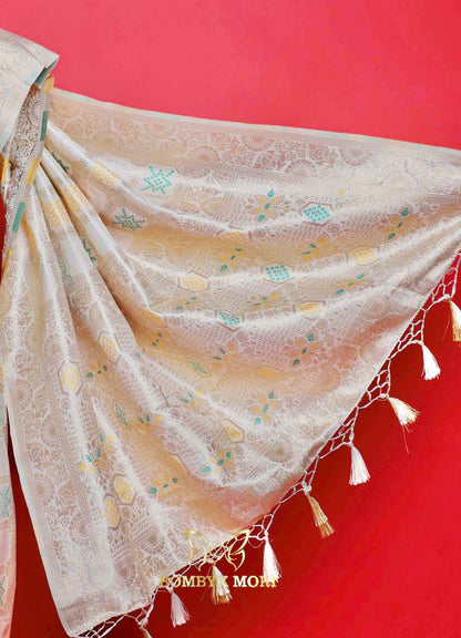 Cream Gharchola Silk Saree