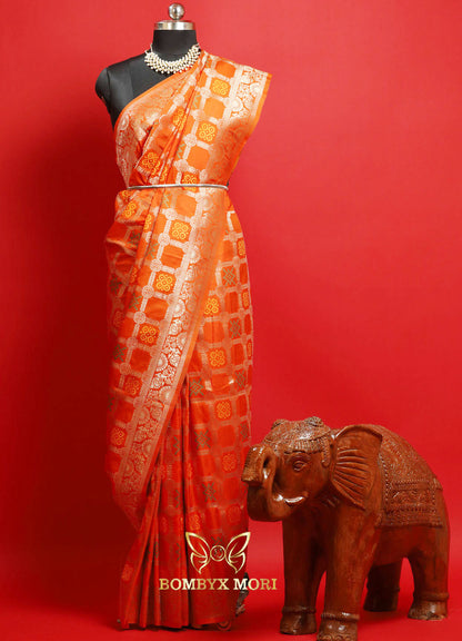 Glowing Orange Gharchola Silk Saree