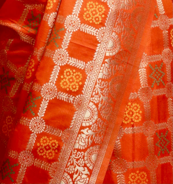 Glowing Orange Gharchola Silk Saree