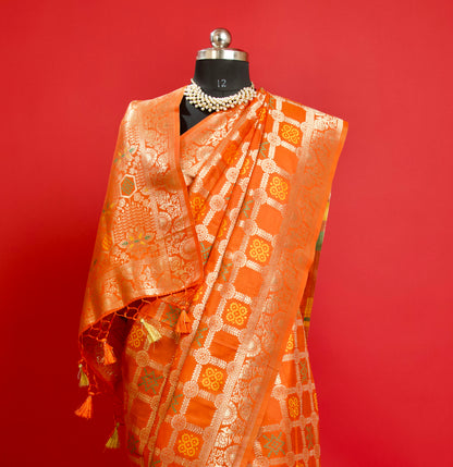 Glowing Orange Gharchola Silk Saree