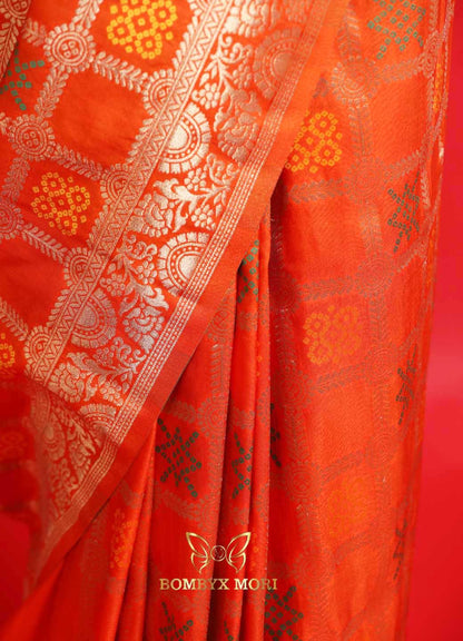 Glowing Orange Gharchola Silk Saree