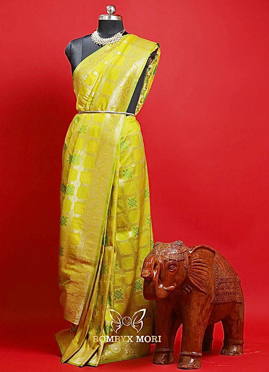 Golden Meadows Green Gharchola Silk Saree