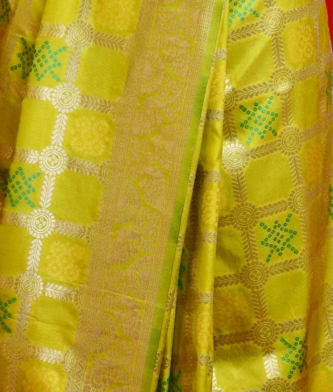 Golden Meadows Green Gharchola Silk Saree