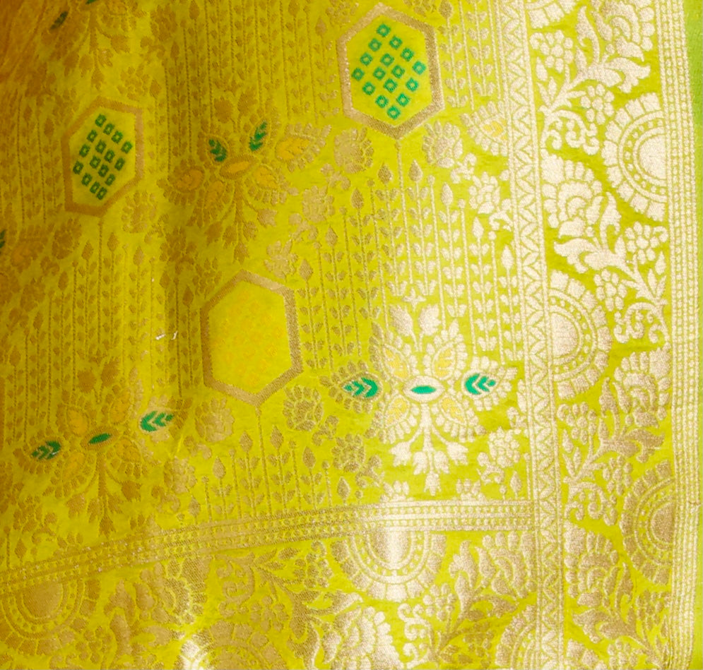 Golden Meadows Green Gharchola Silk Saree