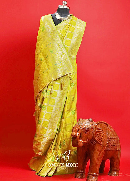 Golden Meadows Green Gharchola Silk Saree