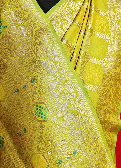 Golden Meadows Green Gharchola Silk Saree