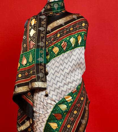 Mystic Monochrome Green & Black Patola Saree