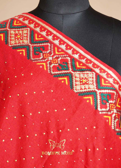 Enigmatic Grey & Red Patola Silk Saree