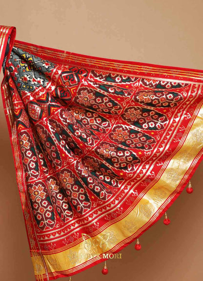 Enigmatic Grey & Red Patola Silk Saree