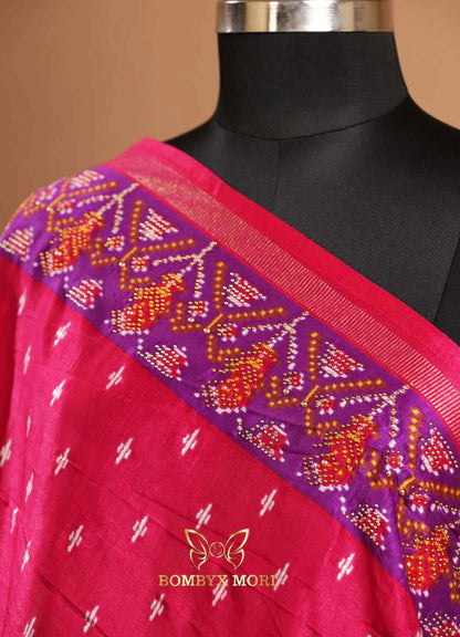 Vibrant Blue Pink Patola Silk Saree