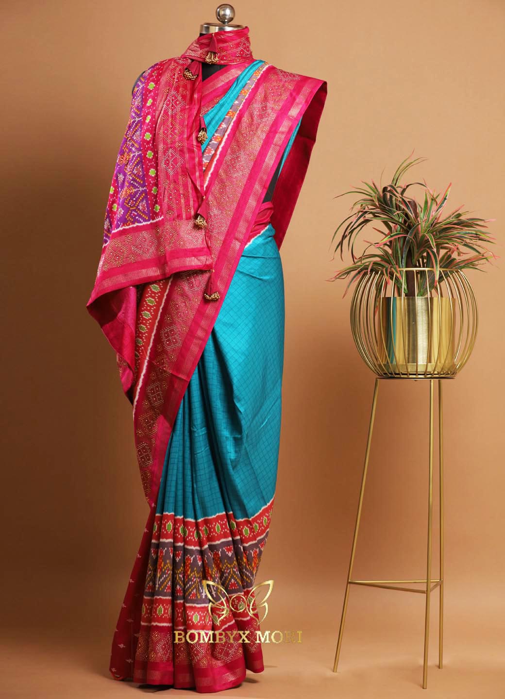 Vibrant Blue Pink Patola Silk Saree