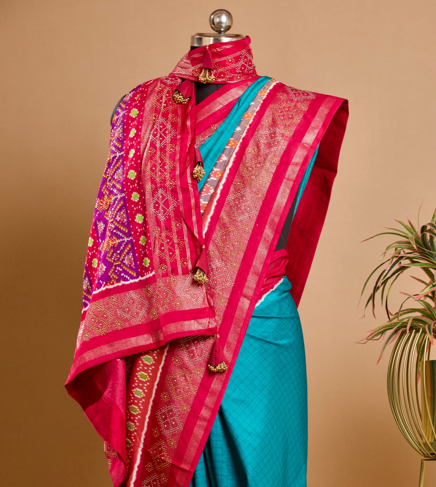 Vibrant Blue Pink Patola Silk Saree