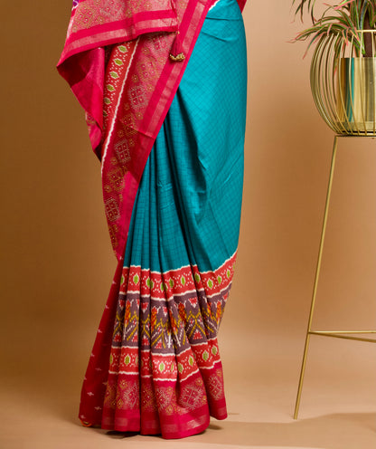 Vibrant Blue Pink Patola Silk Saree