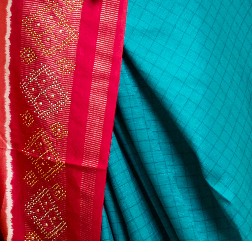 Vibrant Blue Pink Patola Silk Saree